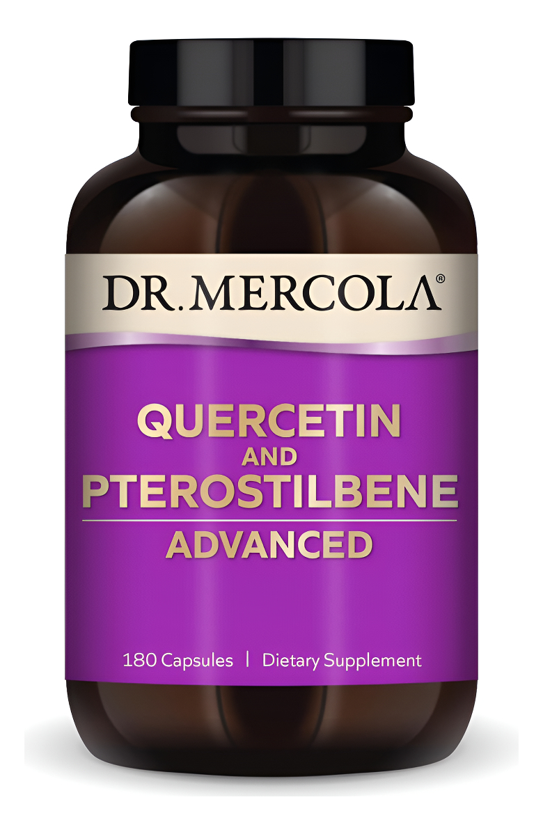 Dr. Mercola Quercetina Y Pterostilbeno Avanzado, 180 Cápsulas, Sin Omg, Sin Gluten, Sin Soya