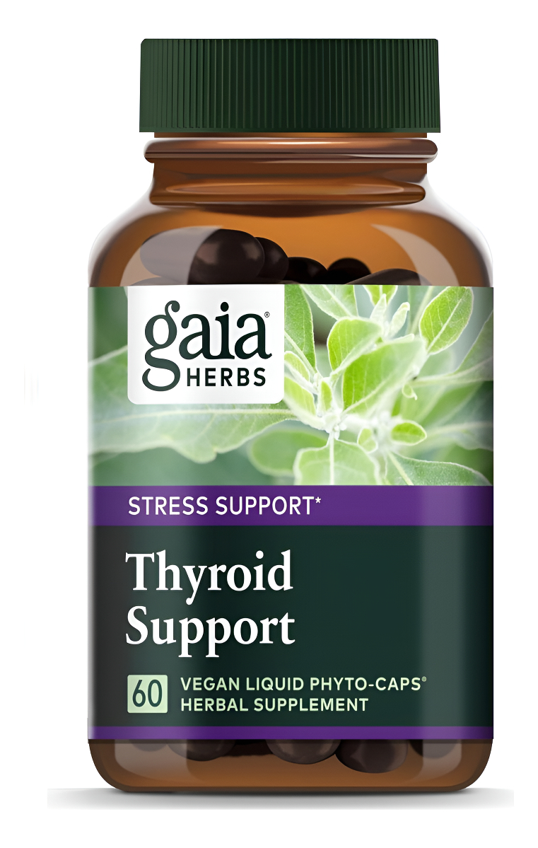Gaia Herbs Thyroid Support Suplemento Para El Estrés Con Algas Kelp, Ashwagandha Y Schisandra, 60 Cápsulas