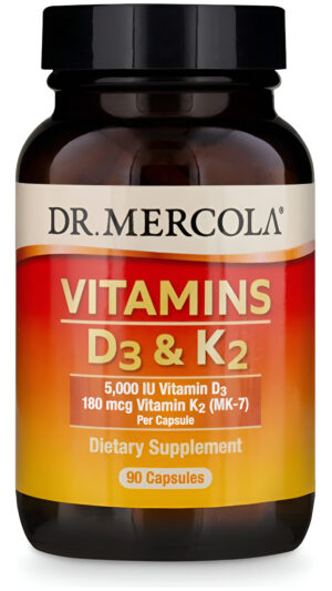 Dr. Mercola Suplemento Dietético Vitamins D3 Y K2, 90 Cápsulas, Sin Omg, Sin Soja, Sin Gluten