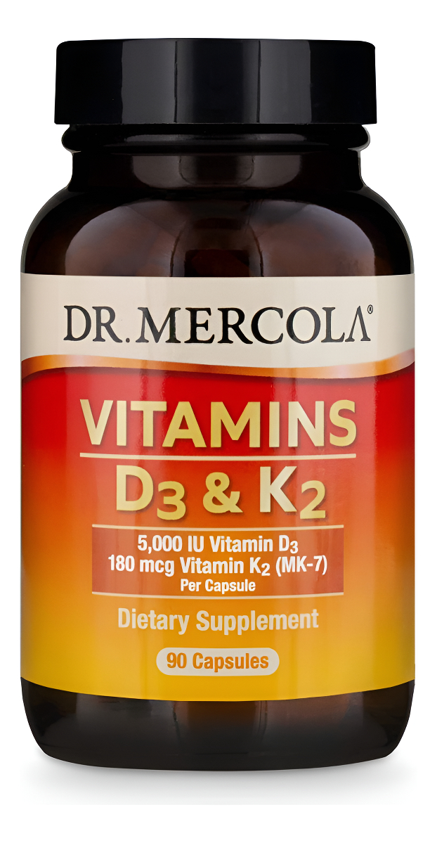 Dr. Mercola Suplemento Dietético Vitamins D3 Y K2, 90 Cápsulas, Sin Omg, Sin Soja, Sin Gluten