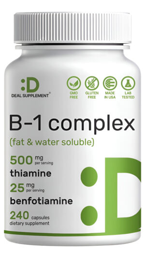 Deal Supplement Vitamina B1 500 Mg Con Benfotiamina, 180 Cápsulas, Fórmula Mejorada 2 En 1