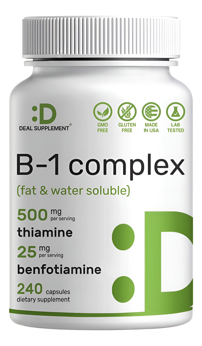 Deal Supplement Vitamina B1 500 Mg Con Benfotiamina, 180 Cápsulas, Fórmula Mejorada 2 En 1