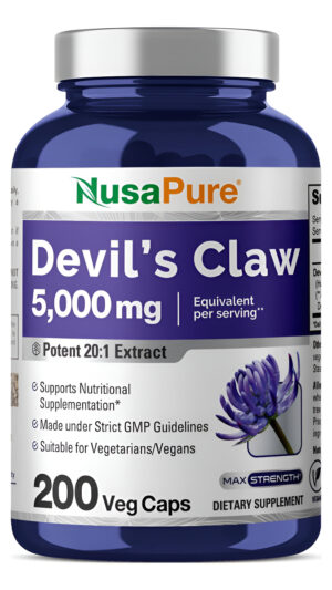 Nusapure Devils Claw 5000 Mg, 200 Cápsulas Vegetales, Extracto Concentrado De Raíz, Suplemento De Hierbas De Garra De D