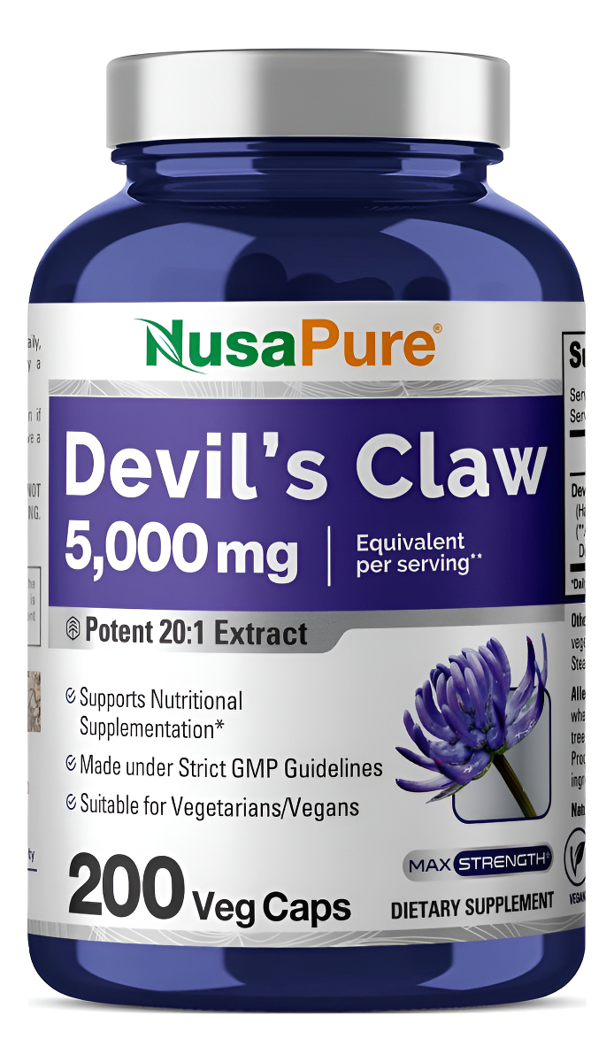 Nusapure Devils Claw 5000 Mg, 200 Cápsulas Vegetales, Extracto Concentrado De Raíz, Suplemento De Hierbas De Garra De D