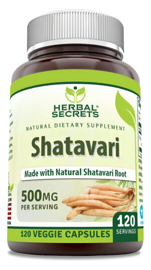 Herbal Secrets Suplemento Shatavari | 500 Mg Por Porción | 120 Cápsulas Vegetales | Sin Omg | Sin Gluten