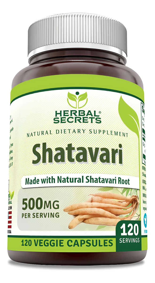 Herbal Secrets Suplemento Shatavari | 500 Mg Por Porción | 120 Cápsulas Vegetales | Sin Omg | Sin Gluten