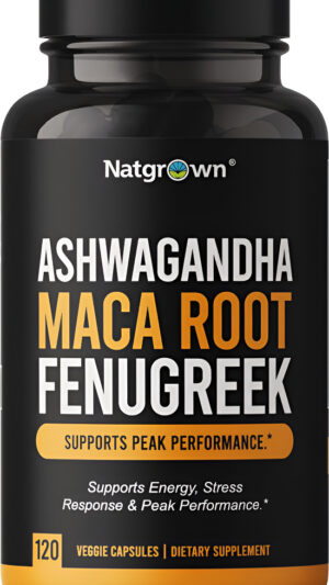 Natgrown Ashwagandha - Cápsulas De Extracto De Fenogreco De Raíz De Maca Para Hombres Y Mujeres, Píldoras Veganas (120