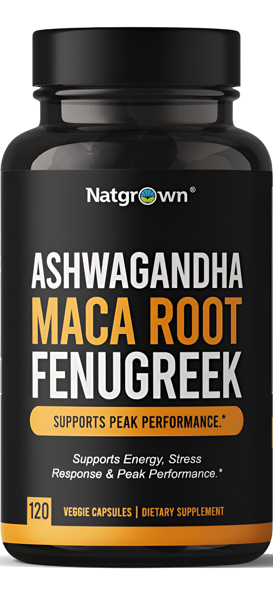 Natgrown Ashwagandha - Cápsulas De Extracto De Fenogreco De Raíz De Maca Para Hombres Y Mujeres, Píldoras Veganas (120