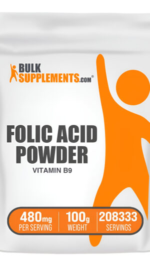 Bulksupplements. Com Polvo De Ácido Fólico, Vitamina B9 800 Mcg, Sin Gluten, 480mcg Por Porción, 100 G (3.5 Oz)