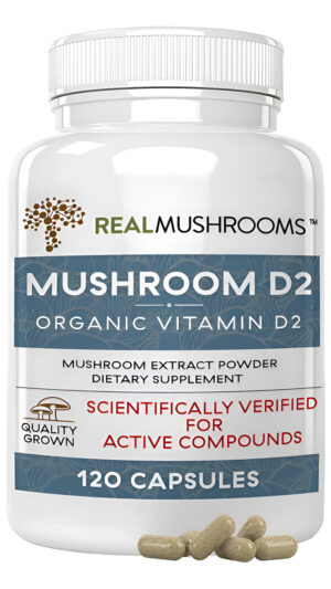 Real Mushrooms Champiñón D2 Suplemento Vegano Orgánico De Vitamina D 1000 Ui Con Hongos Shiitake Y Agaricus