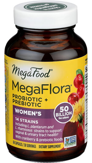 Megafood Megaflora - Probióticos Para Mujeres + Prebióticos Y Probióticos Con 14 Cepas Y 50 Mil Millones De Ufc, Con Ar