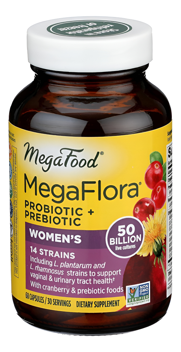 Megafood Megaflora - Probióticos Para Mujeres + Prebióticos Y Probióticos Con 14 Cepas Y 50 Mil Millones De Ufc, Con Ar