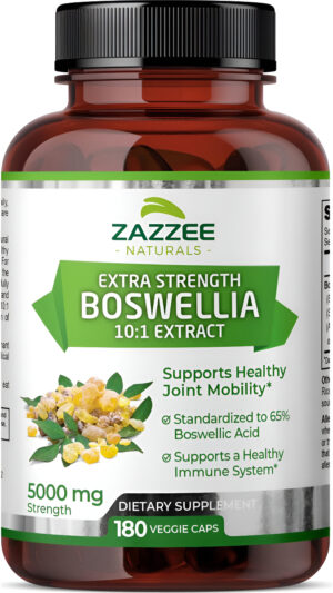 Zazzee Extracto De Boswellia Serrata 10:1 Extra Fuerte, 5000 Mg De Fuerza, 65% Ácido Boswélico, 180 Cápsulas Veganas, S