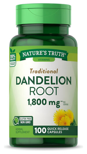 Nature's Truth Raíz De Diente De León 1800 Mg | 100 Cápsulas | Extracto Sin Omg Y Sin Gluten