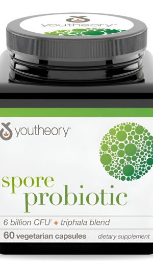 Youtheory Probiótico De Esporas Para La Salud Digestiva, Sin Gluten, Sin Lácteos, 60 Cápsulas