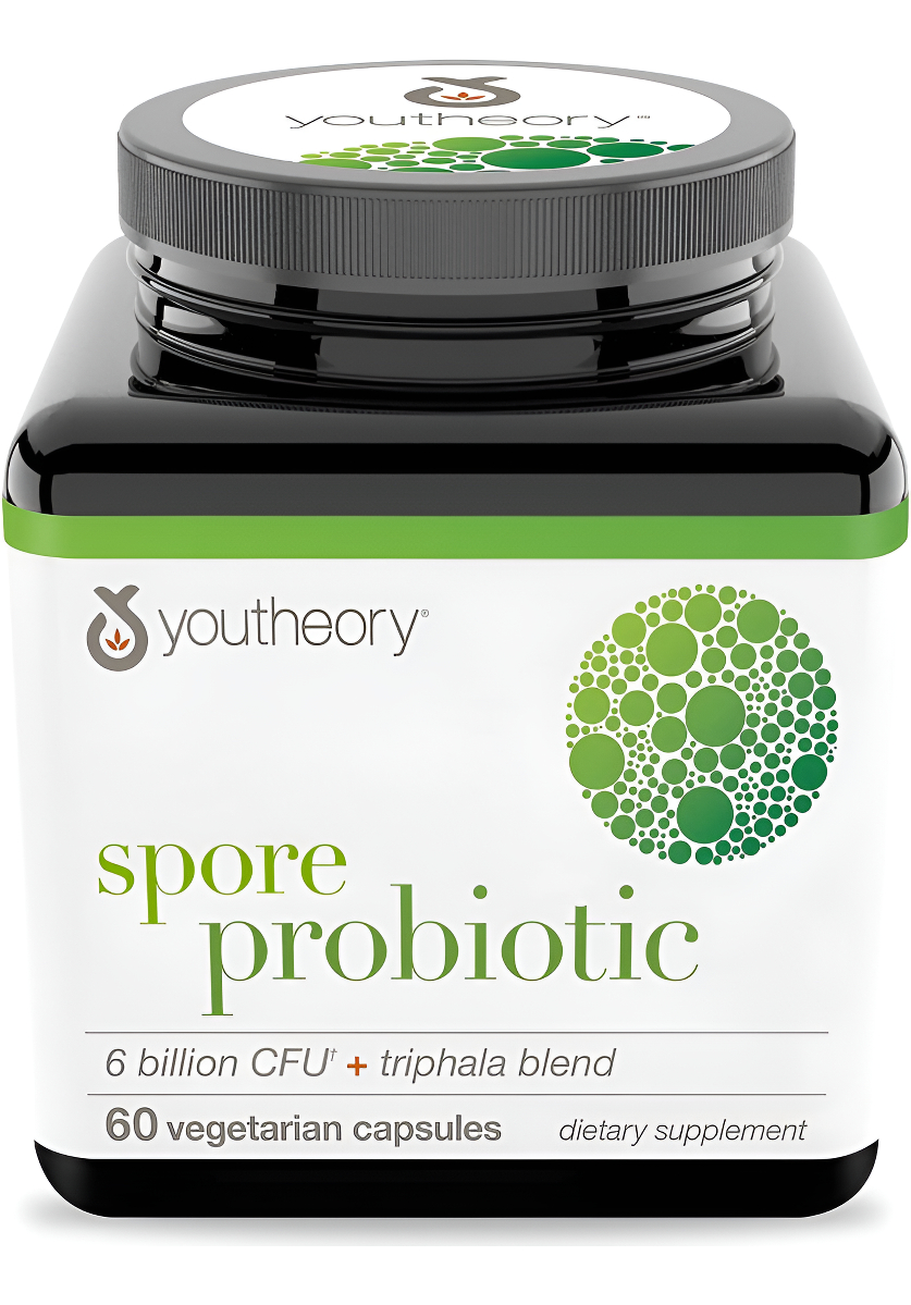 Youtheory Probiótico De Esporas Para La Salud Digestiva, Sin Gluten, Sin Lácteos, 60 Cápsulas