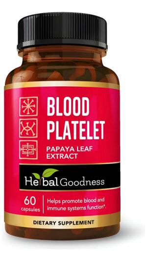 Herbal Goodness Cápsulas De Plaquetas De Sangre De Hoja De Papaya - 60/600 Mg 20 Veces De Fuerza - Plaquetas De Sangre,