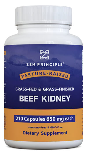 Zen Principle Suplemento De Riñón De Carne Alimentada Con Pasto, 210 Cápsulas, 3250 Mg. Enzima Dao Para La Salud De La