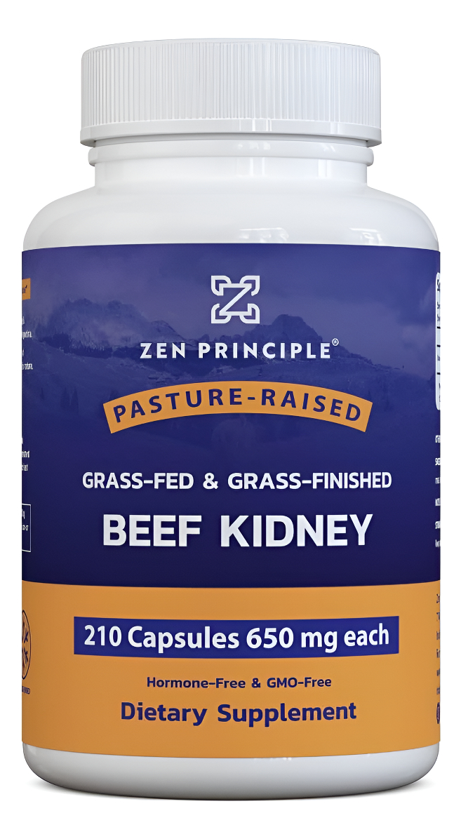 Zen Principle Suplemento De Riñón De Carne Alimentada Con Pasto, 210 Cápsulas, 3250 Mg. Enzima Dao Para La Salud De La