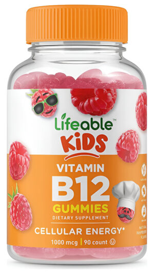 Lifeable Kids Vitamina B12 1000 Mcg 60 Gomitas Vitamínicas Vegetarianas Para Niños, Sin Gluten, Sin Omg