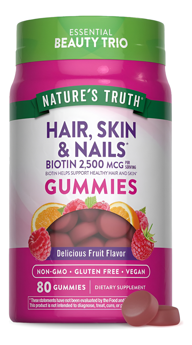 Gomitas Para El Cabello, Piel Y Uñas, 80 Unidades, 2500 Mcg De Biotina, Vegano, Sin Omg, Suplemento Sin Gluten, Vitamin