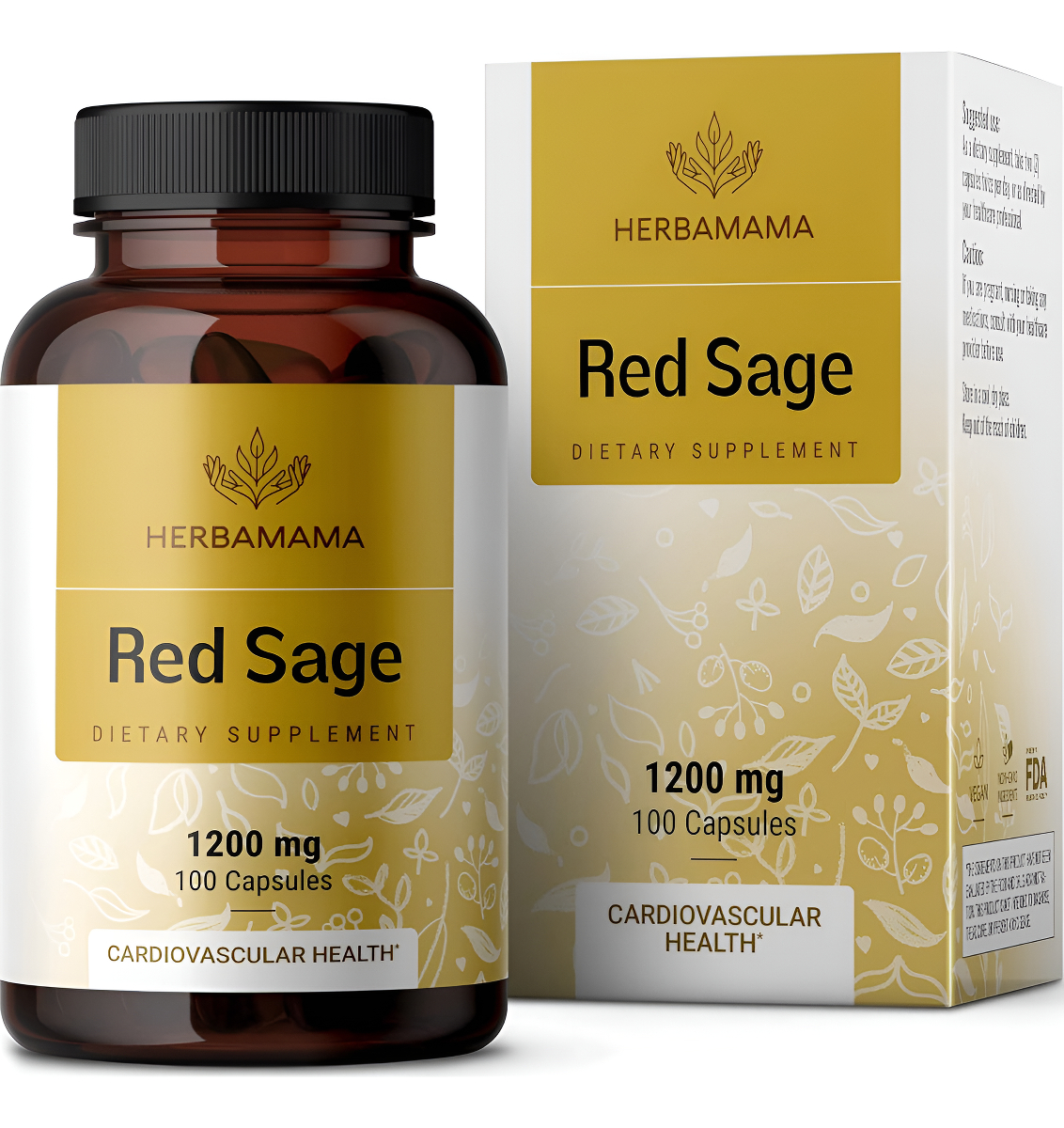 Herbamama Cápsulas De Salvia Roja Suplemento Orgánico De Polvo De Raíz De Dan Shen Pastillas De Salvia Miltiorrhiza