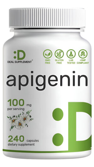 Apigenina, 100 Mg Por Porción, 240 Cápsulas  Extracto De Planta Cruda De Flor De Manzanilla  Bioflavonoides Activos Y