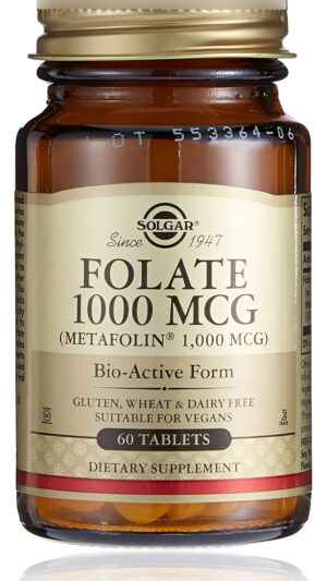 Solgar Folato 1000 Mcg - 60 Tabletas - 1000 Mcg Metafolina Bio-activa - Vegano, Sin Gluten