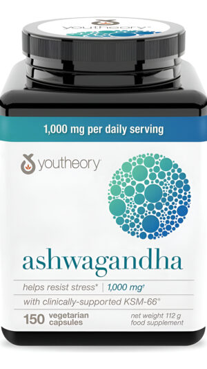 Youtheory Ashwagandha Cápsulas Vegetarianas Peso Neto 150 Recuento