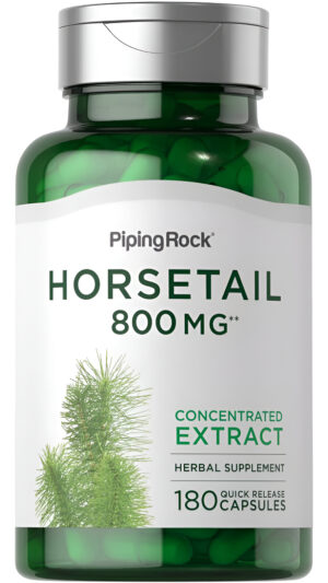 Cápsulas De Cola De Caballo De 800 Mg | 180 Unidades | Suplemento De Extracto De Hierbas | Sin Omg, Sin Gluten | Por Pi