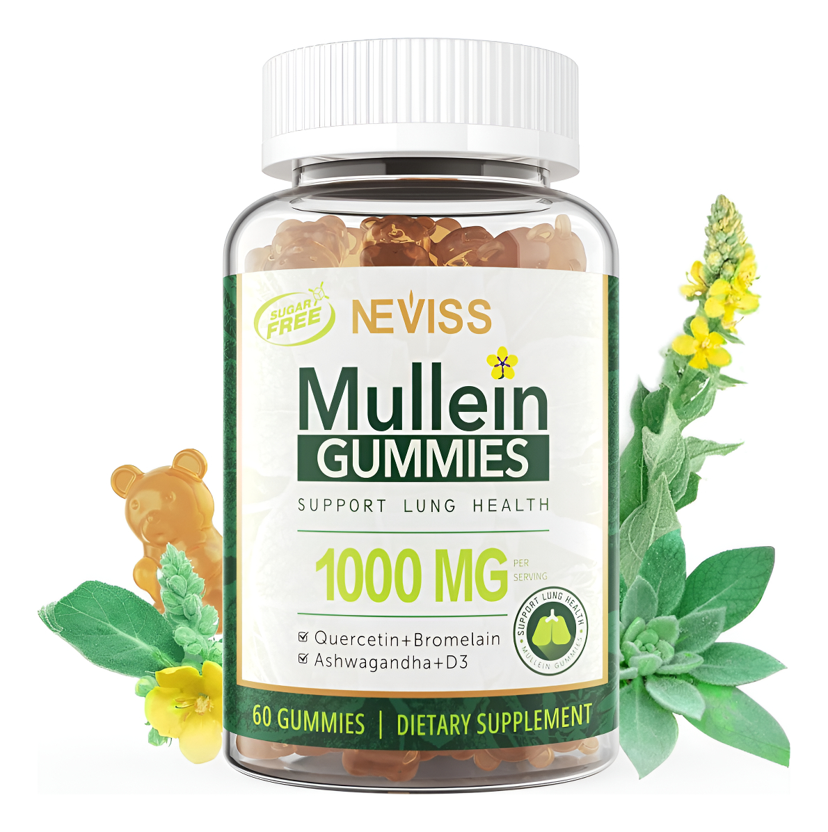 Neviss 60 Gomitas De Extracto De Hoja De Gordolobo 1000 Mg, Potente Antiinflamatorio Con Quercetina