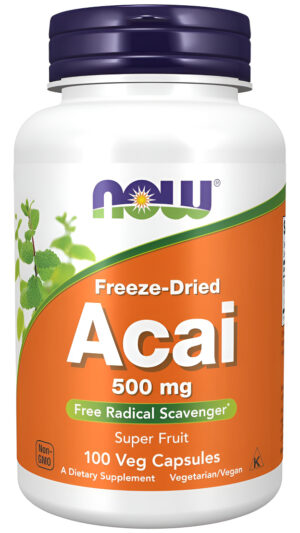 Now Suplementos, Acai 500 Mg, Super Fruta Liofilizada Con Polifenoles, Ácido Elágico, Rutina, Antocianinas Y Catequinas