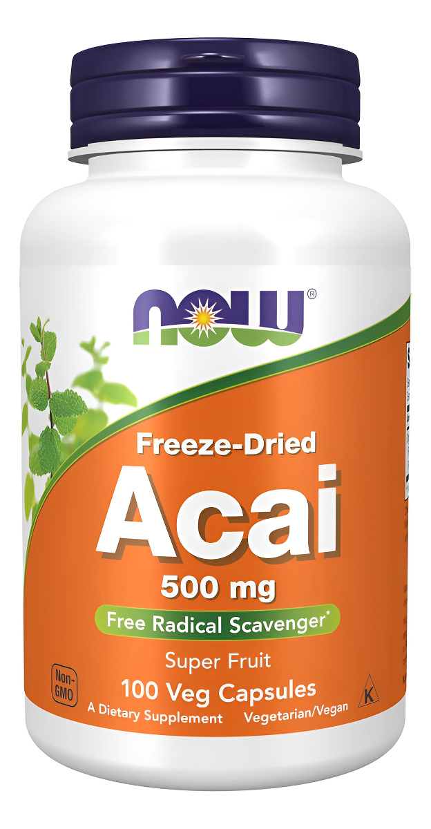 Now Suplementos, Acai 500 Mg, Super Fruta Liofilizada Con Polifenoles, Ácido Elágico, Rutina, Antocianinas Y Catequinas