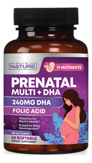 Built By Nature Vitaminas Prenatales Para Mujeres Con Dha, Ácido Fólico, Vitamina C, B12, Hierro Y Omega-3