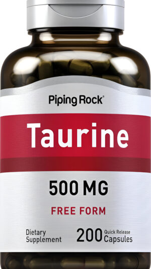 Piping Rock 200 Cápsulas De Taurina De 500 Mg | Forma Libre | Suplemento Sin Omg, Sin Gluten