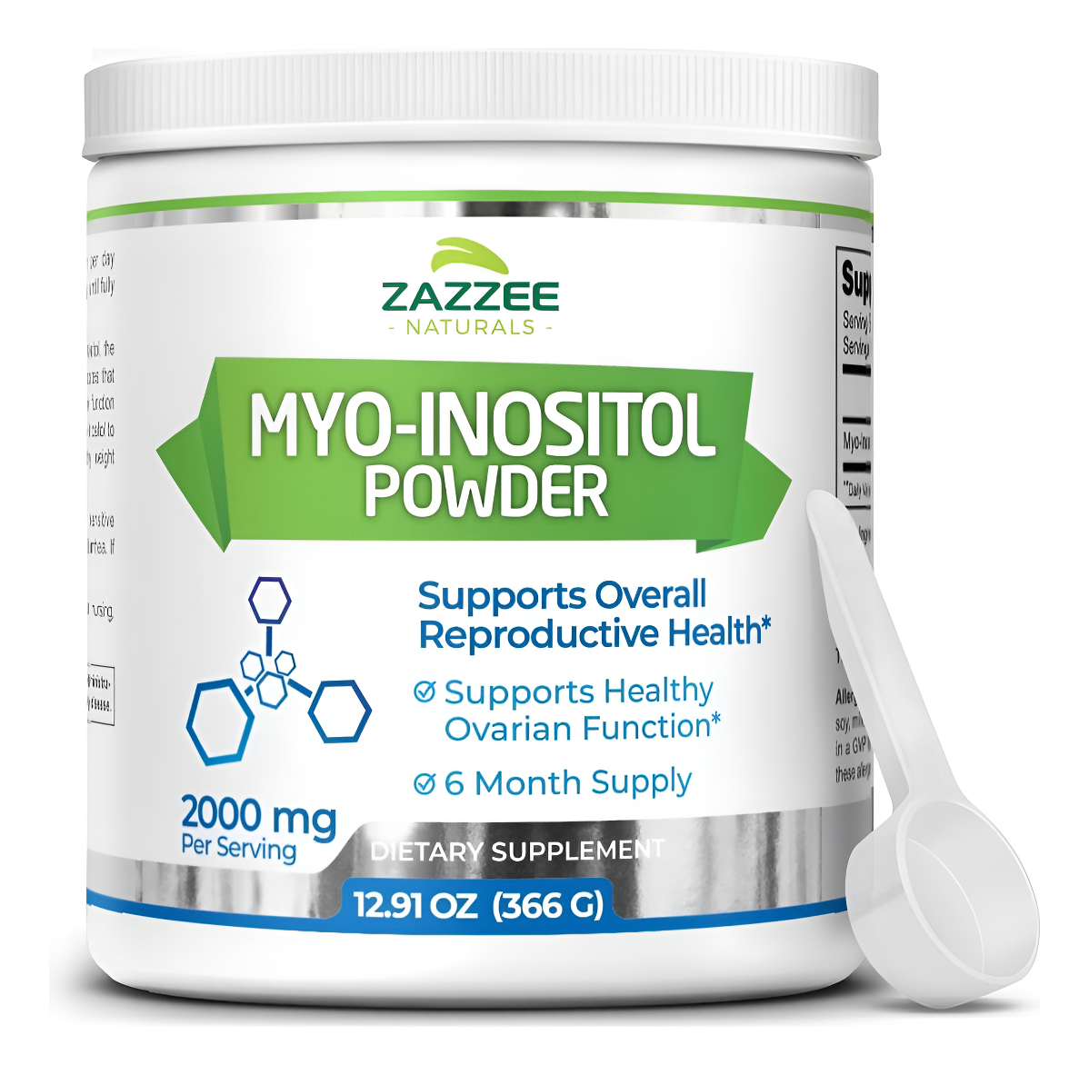 Zazzee Myo-inositol Powder, 12,91 Oz (366 G9) Puro, Vegano Y Sin Transgénicos