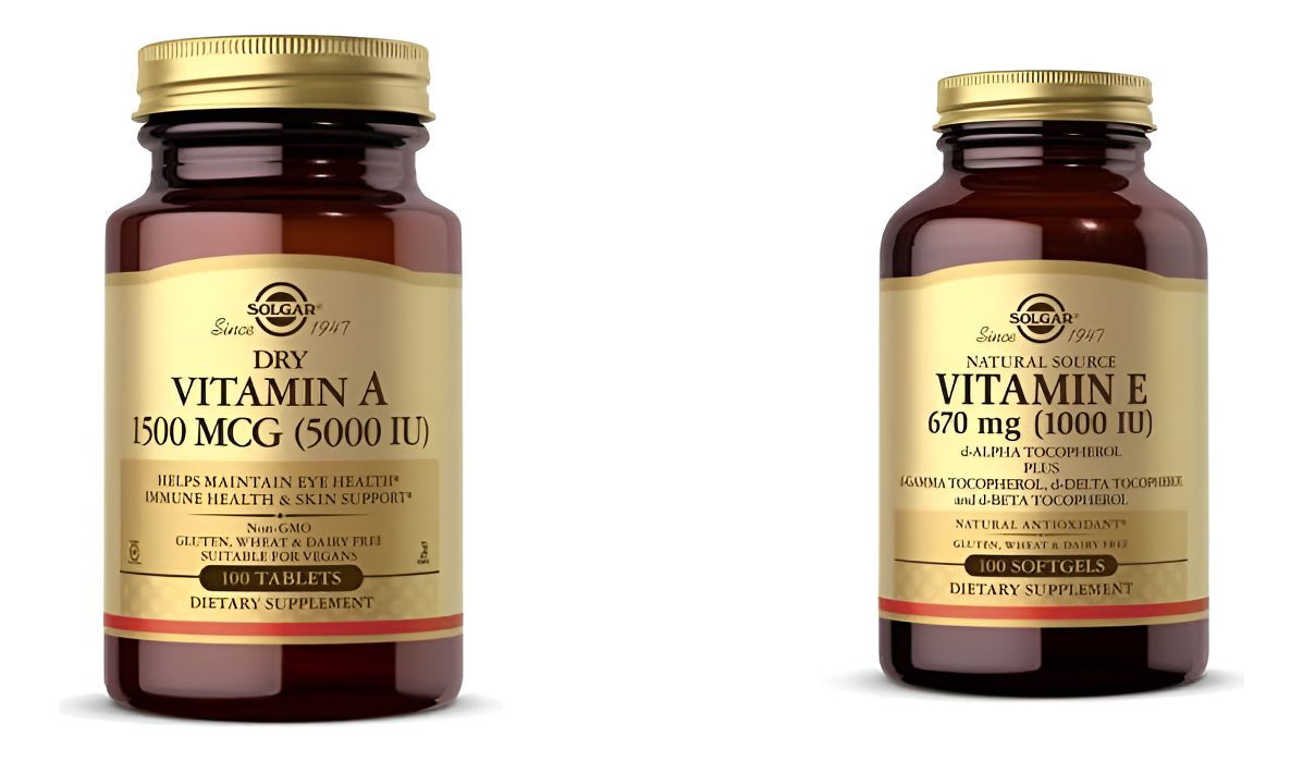 Solgar Vitamina A Seca De 1500 Mcg (5000 Ui), 100 Tabletas Con Vitamina E 670 Mg (1000 Ui), 100 Cápsulas Blandas Mixtas