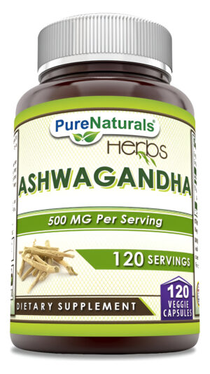 Pure Naturals Ashwagandha - Suplemento De 500 Mg Por Porción, 120 Cápsulas Vegetales |