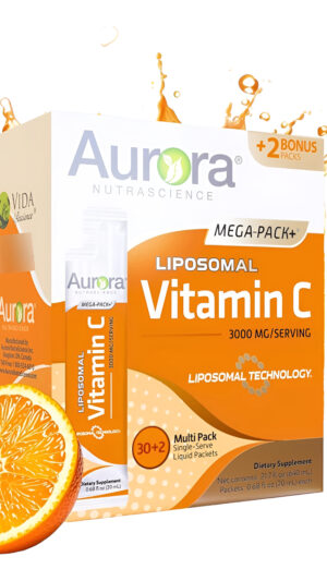 Aurora Nutrascience Mega-pack+ Vitamina C Liposomal, 3,000 Mg Por Porción, 32 Paquetes De Una Sola Porción