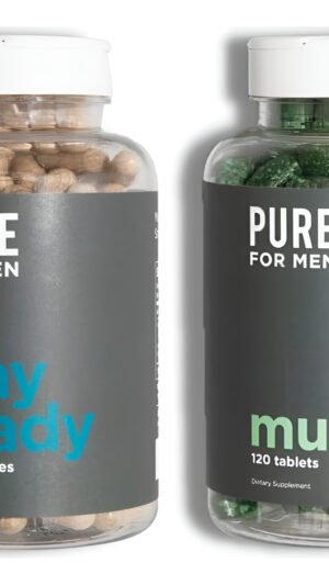 Pure For Men Suplemento De Fibra De Limpieza Vegana Original, 120 Cápsulas Y Multivitamínico Vegano, 120 Cápsulas