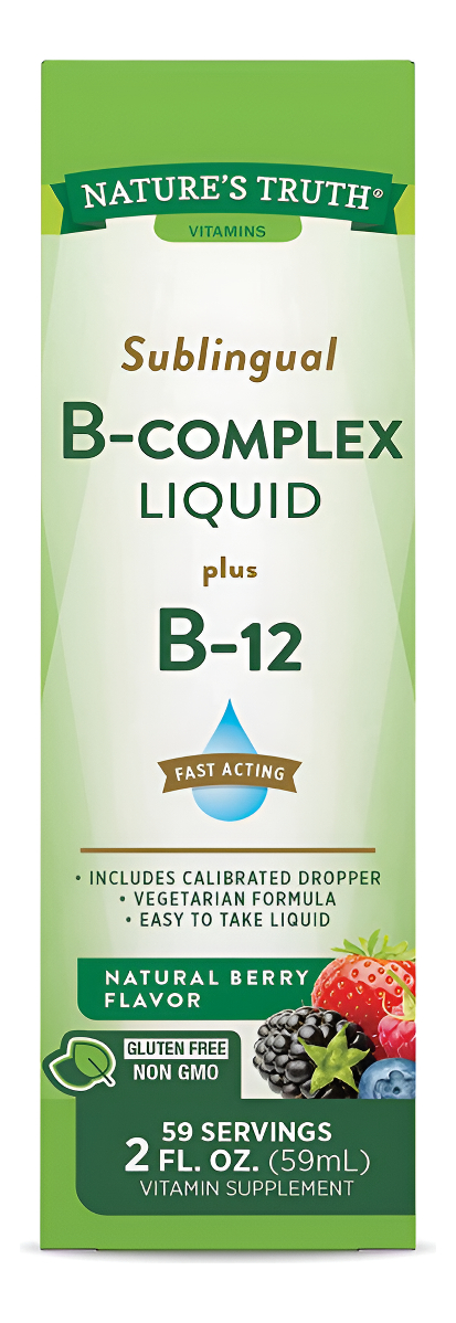 Nature's Truth Sublingual B Complex | Con B12 | 2 Onzas Líquidas | Sabor A Bayas | Suplemento Vegetariano, Sin Omg