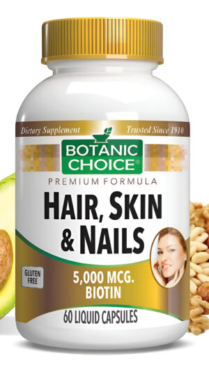 Botanic Choice Suplemento De Biotina Con Colágeno, Vitamina C Y Hierro, Para El Cabello, La Piel Y Las Uñas, 60 Cápsulas