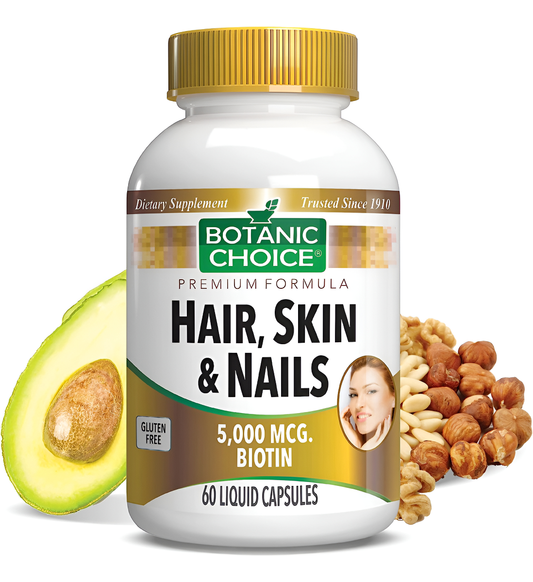 Botanic Choice Suplemento De Biotina Con Colágeno, Vitamina C Y Hierro, Para El Cabello, La Piel Y Las Uñas, 60 Cápsulas