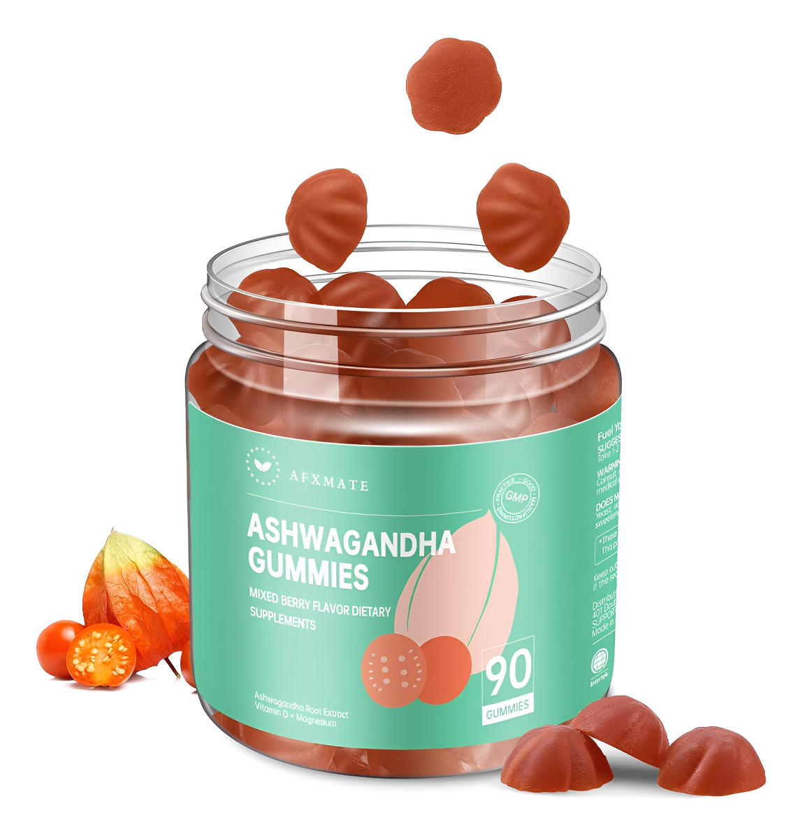 Afxmate Ashwagandha - Gomitas Para Mujer Con Suplemento De Glicinato De Magnesio Para Adultos, Gomitas Sin Azúcar, Vega