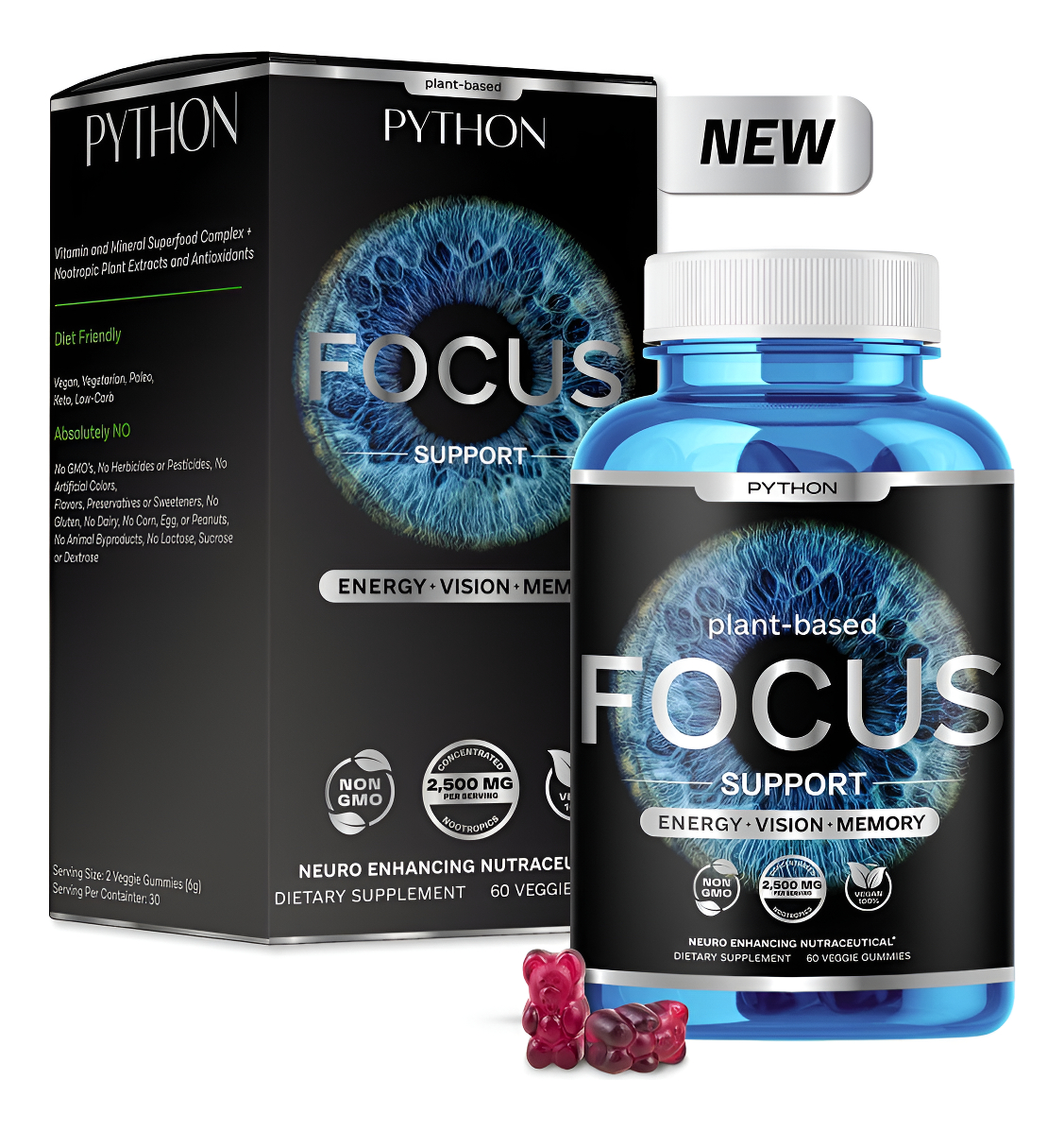 Python Focus - Suplemento Para La Salud Cerebral Nootrópico Para La Memoria Y La Concentración Areds 2 Eye + Brain