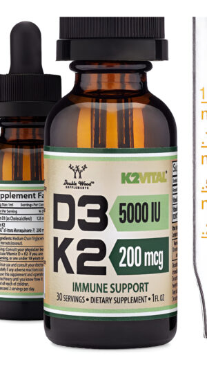 Double Wood - Gotas Líquidas De Vitamina D3 K2 K2 De 5,000 Ui (5,000 Ui De D3 Y 200 Mcg De 99.9% De K2 Mk-7