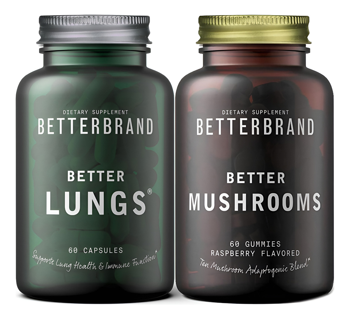 Betterbrand Paquete Better Lungs & Mushrooms - Suplemento Diario De Salud Resporatoria Y Gomitas De Hongos Para Apoyar