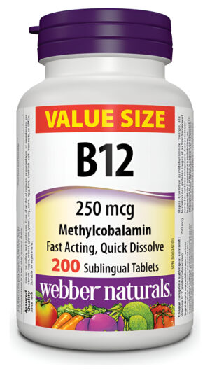 Webber Naturals Vitamina B12 250 Mcg Metilcobalamina, 200 Tabletas Sublinguales