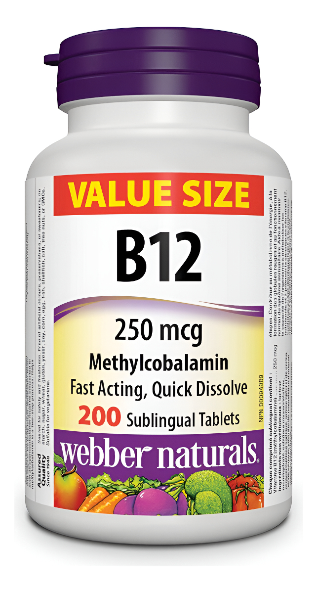 Webber Naturals Vitamina B12 250 Mcg Metilcobalamina, 200 Tabletas Sublinguales