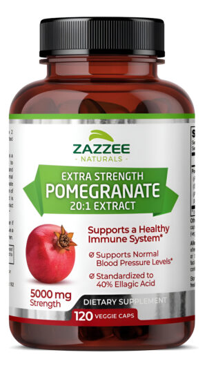 Zazzee Extracto De Granada Extra Fuerte 20:1, 5000 Mg De Fuerza, 40% Ácido Elágico, 120 Cápsulas Veganas, Suministro De
